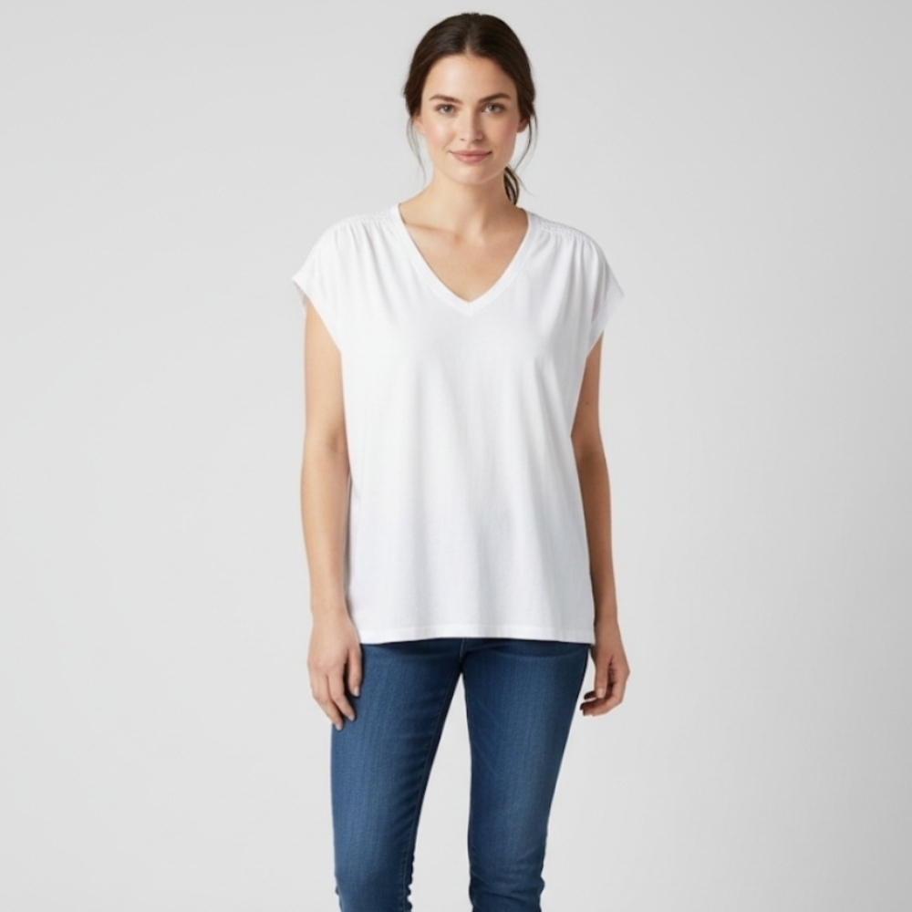 Loft Summer Sleeveless T-Shirt Smocked Shoulders White Size XL/16 Muscle Shirt